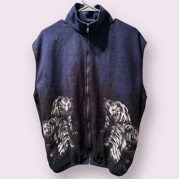 Vintage 90s Tiger Graphic Fleece Vest - Picture 3 of 6